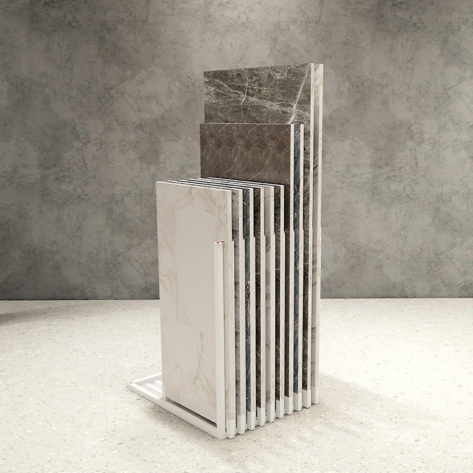 Sliding Tile Display Rack with Adjustable Frame, Smooth Pulley Floor Tile Sample Stand for Showroom White