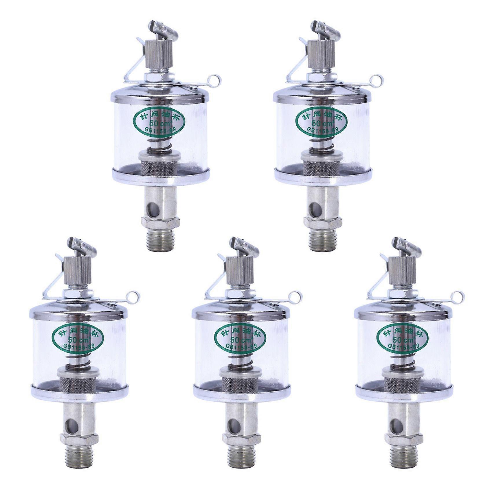 5X 50ML Engine Machine Lubricator Oil Gravity Drip Feed Oiler Clear+Silver