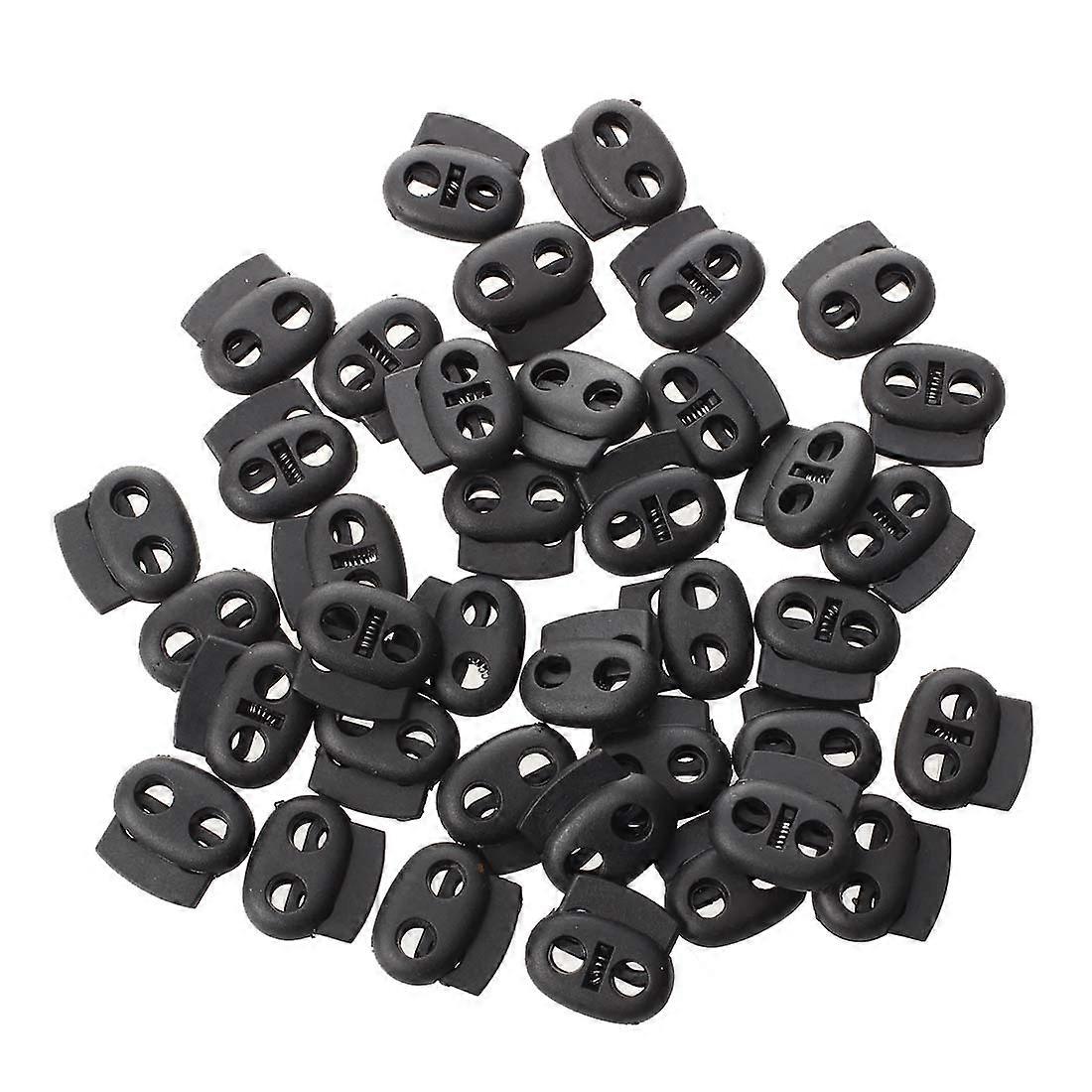 Double Hole Spring Loaded Drawstring Rope Cord Locks Black 40 Pcs