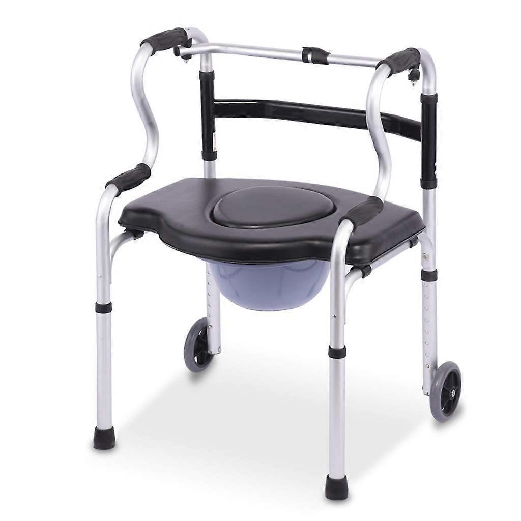 Adjustable Height Folding Walking Frame with Wheels and Potty Seat for Elderly Multifunctional Use
