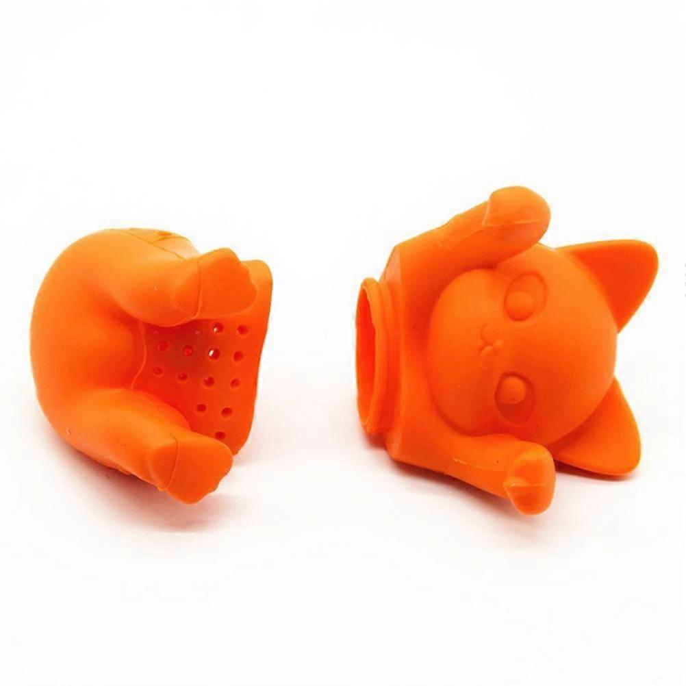 Tea Infusers for Loose Tea Silicone Cat Design Strainer Orange