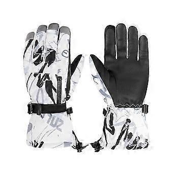 Ski Gloves for Men and Women, Warm Waterproof Snow Gloves with Touch Screen, Zipper Pocket - Blue Flower M
