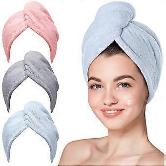 Hair Towel, 3 Pack Super Absorbent Microfiber Hair Drying Towels with Buttons for Dry Hair, Hair Bath Towel for Women
