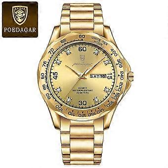 POEDAGAR Top Brand Luxury Quartz Male Wristwatch Waterproof Luminous Date Week Watch for Men Stainless Steel Sport Men's Watches 26-27