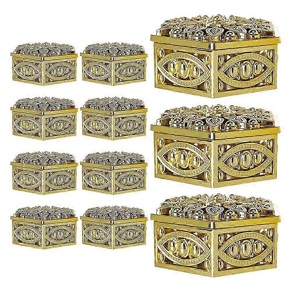 Golden Hexagonal Candy Box, Hollow Design Decorative Storage Case, 12 Pieces for Wedding Favors & Gifts