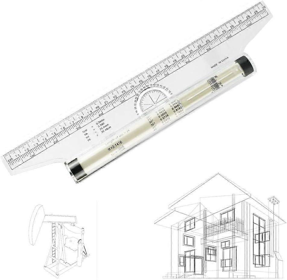 30cm Rolling Parallel Ruler, Multipurpose Drawing Ruler with Protractor and Compass, Transparent Scale for Students, Artists and Designers