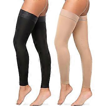 2 Paren Dij Hoge Compressie Kousen 20-30 mmHg Voetloos met Siliconen Band voor Mannen & Vrouwen