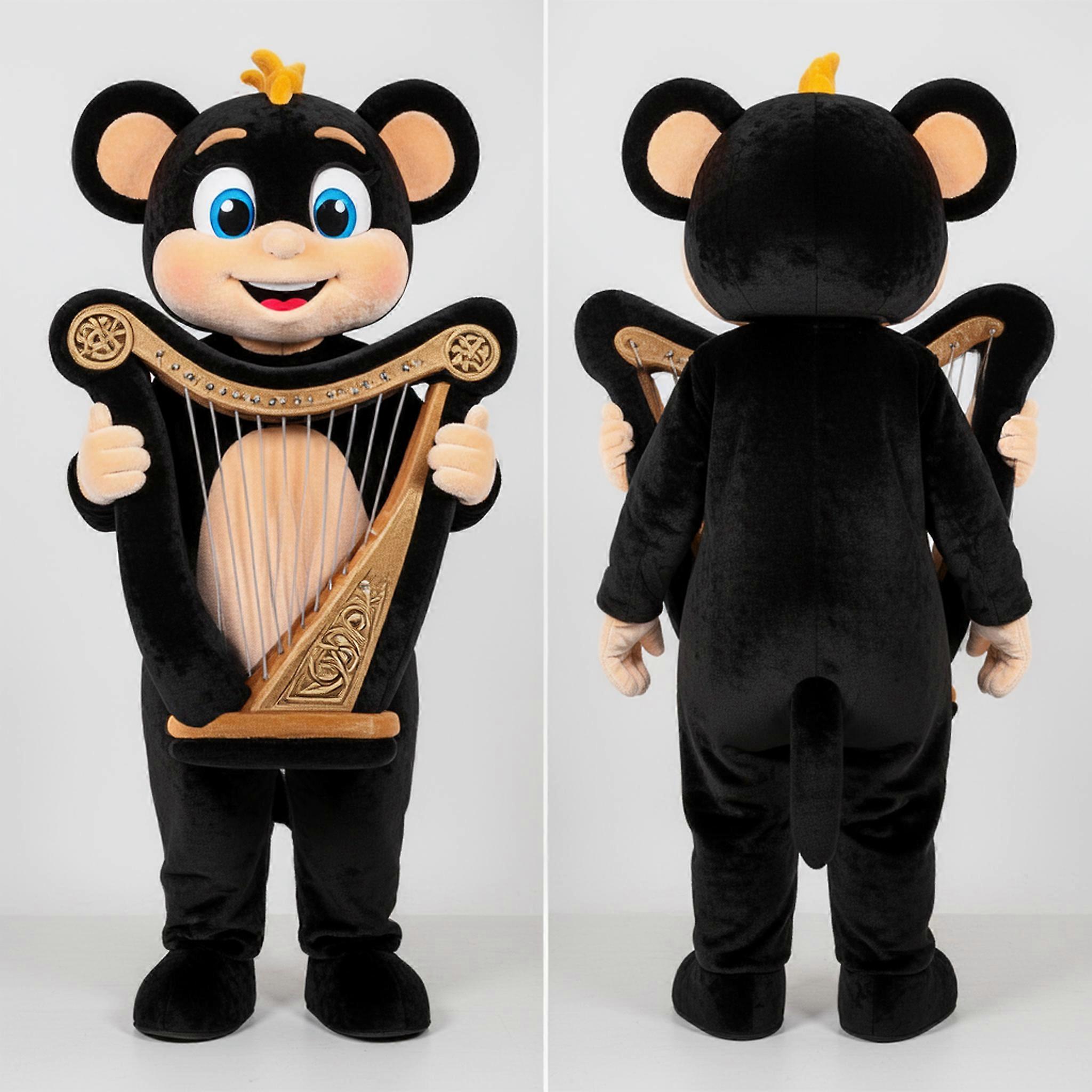 MASTICOT Midnight Black Flowing Celtic Harp Mascot