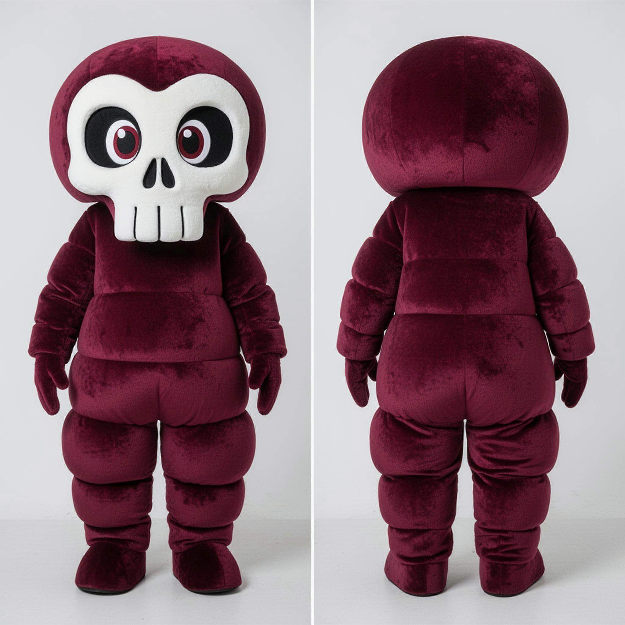 MASTICOT Maroon Velvety Skull Mascot
