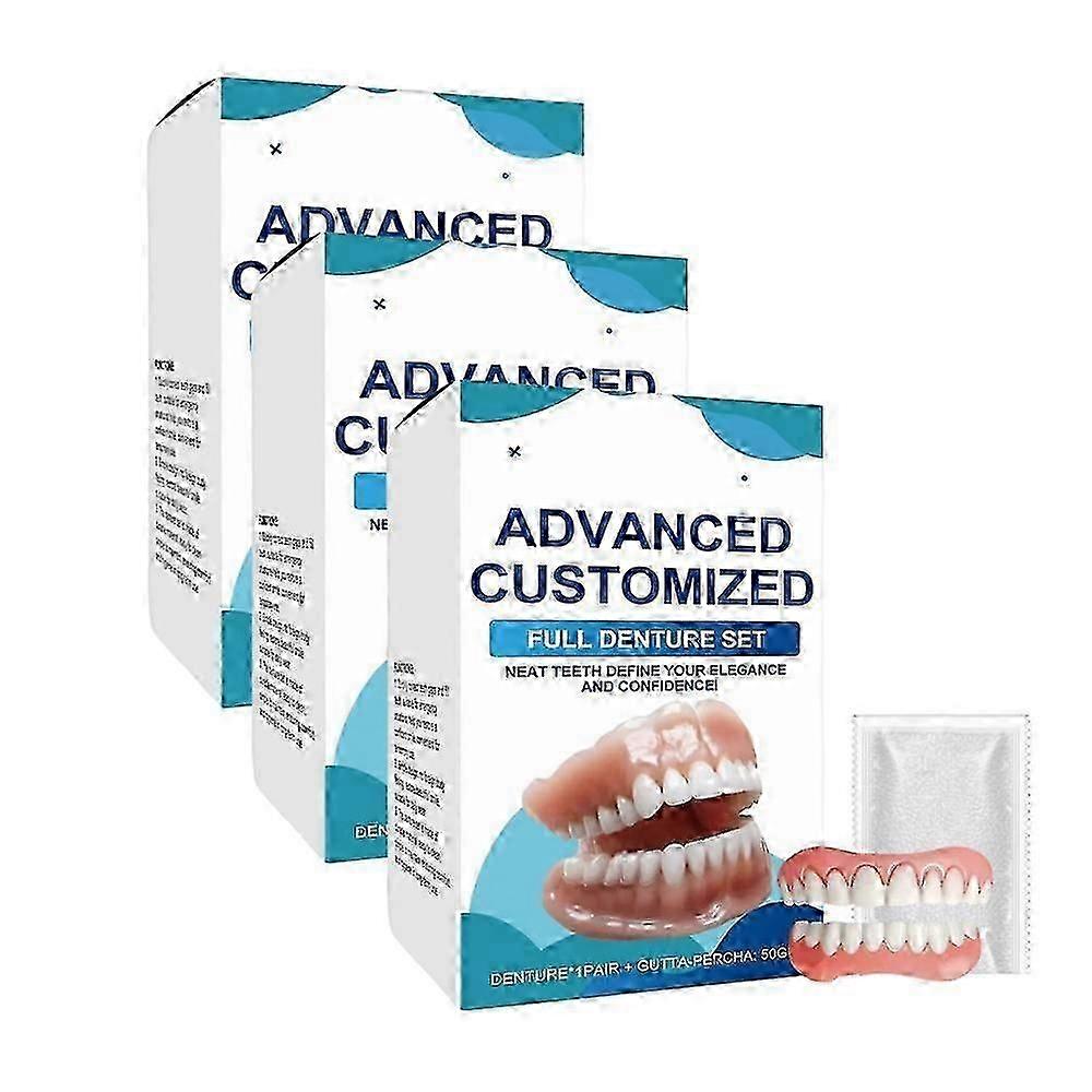 3pcs Full Denture Set, Upper & Lower False Teeth for Men Women