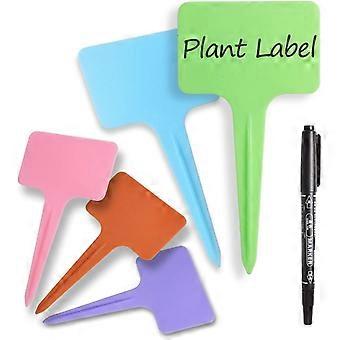100 tiquettes en plastique pour plantes  tiquette en T rutilisable avec marqueurs  tiquettes pour plantes de jardin 2 35 x 3 95 pouces (environ 6 x 10