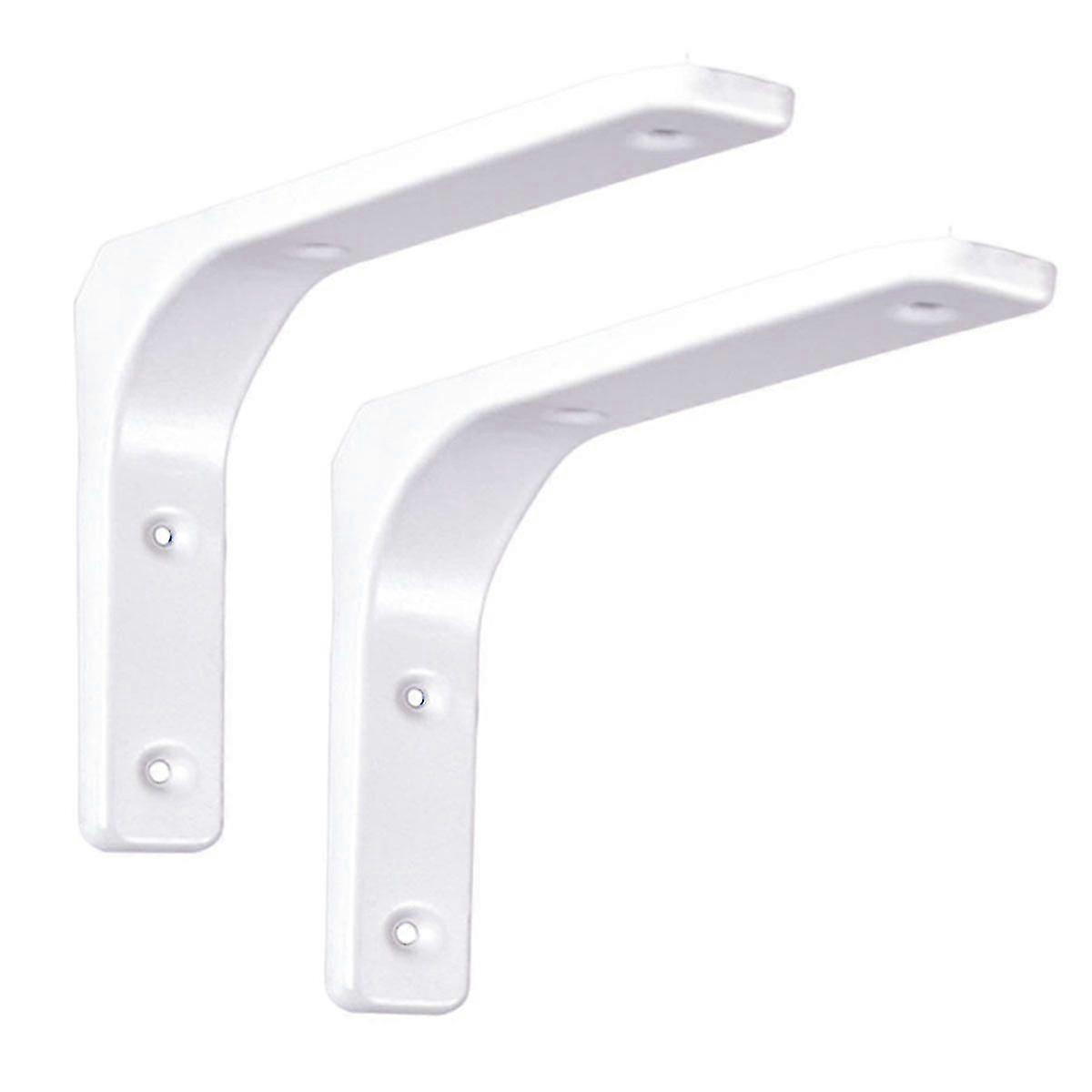2-Pack Triangle Shelf Brackets, White, Sturdy Iron, Rounded Corners, Easy Install