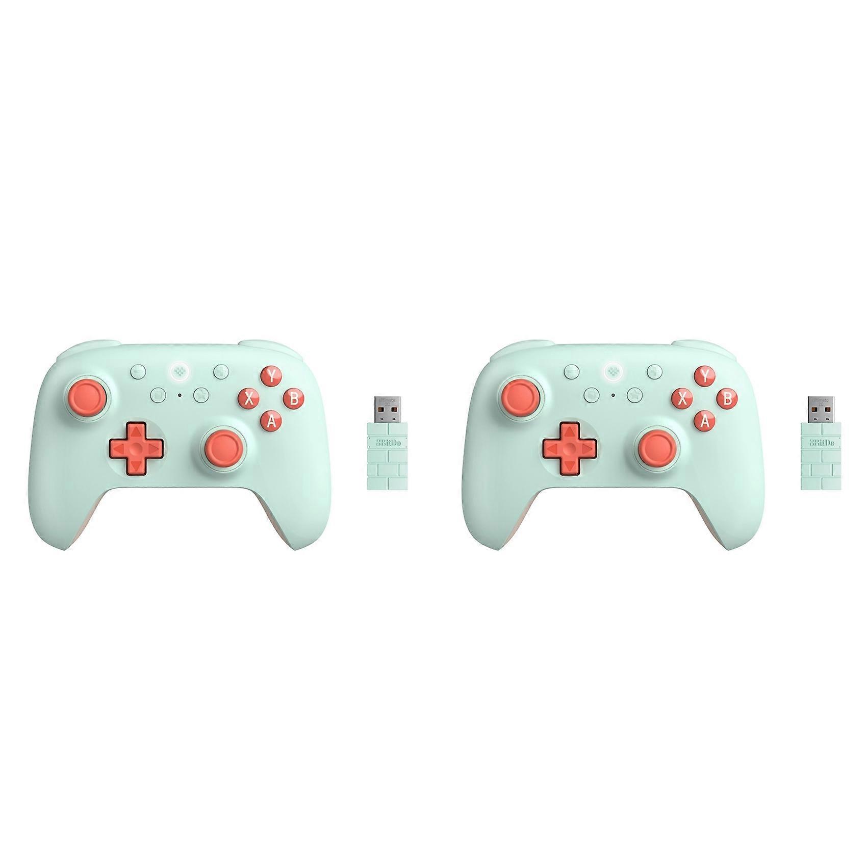2X 8BitDo Wireless 2.4G Gaming Controller with Hall Effect Joystick for PC Steam Deck Raspberry Pi Android,Orange-Green