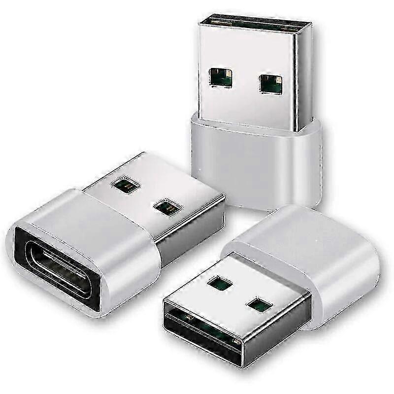 USB A to USB C Adapter 3 Pack Silver, USB C to USB Adapter