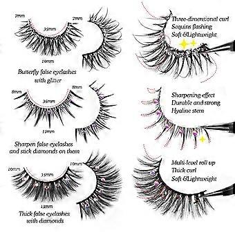 10 Pairs Mixed False Eyelashes with Rhinestones Thick for Stage and Special Occasions