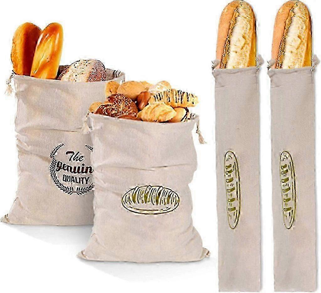 Unbleached Linen Bread Storage Bags with Drawstring - 4-Pack, Perfect for Artisan Bread