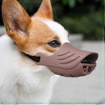 R10 Dog Muzzle, Soft Duck Silicone Mouth Cover with Adjustable Strap for Small Medium Dogs, Best to Prevent Barking, Biting, and Chewing(Coffee,M)