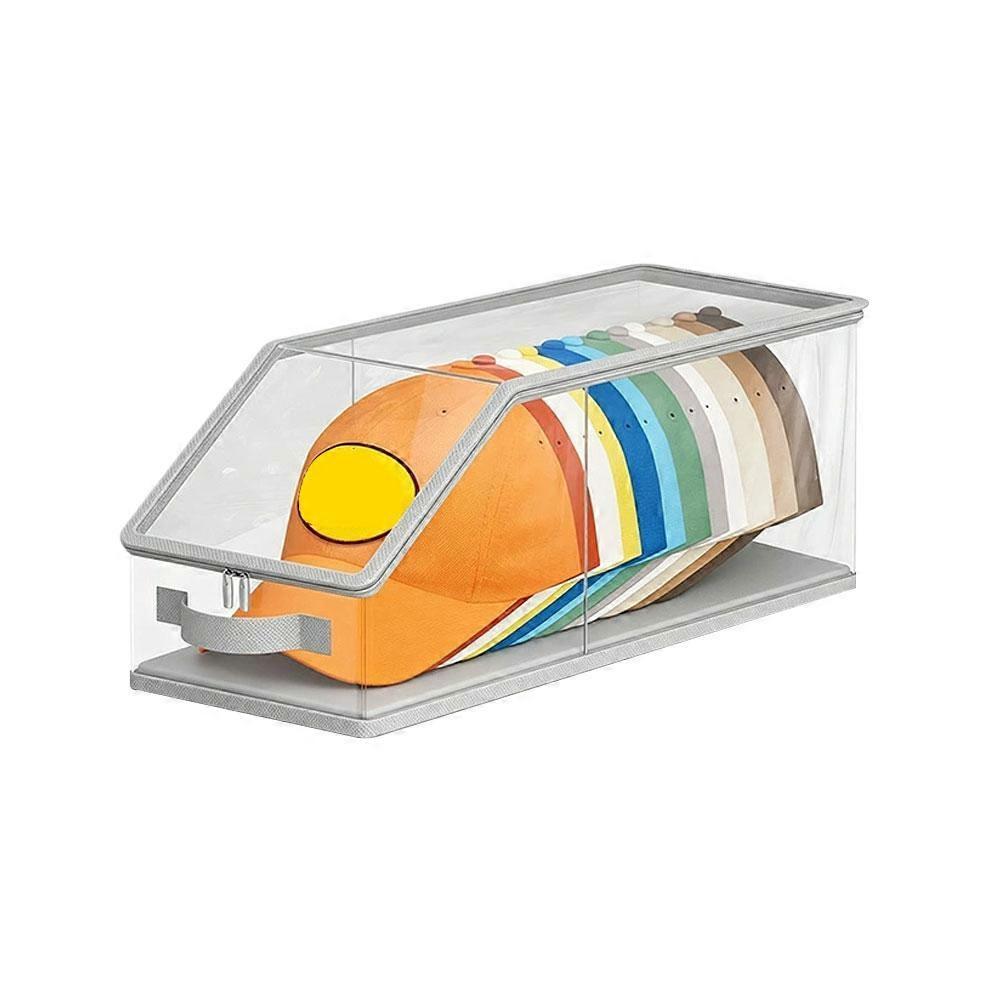 Clear PVC Hat Storage Box with Zipper Lid and Stackable Dustproof Design