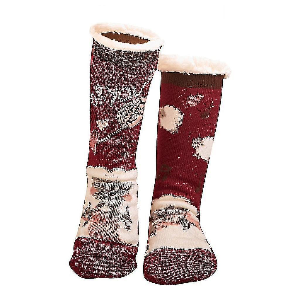 Christmas Kvinder Bomuld Sokker Print tykkere Skridsikker Gulv Sokker Tæppe Sokker