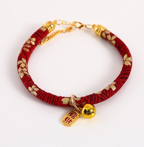 Pxcl الأليفة جرس طوق قابل للتعديل برونز الأحمر النمط الصيني محظوظ ومحظوظ قلادة القط قلادة عيد الربيع