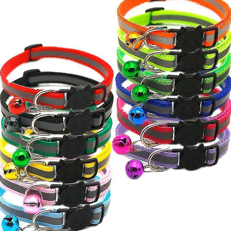12 Pcs Cat Collar Reflective Breakaway With Bell Colorful For Kitten Or Puppy