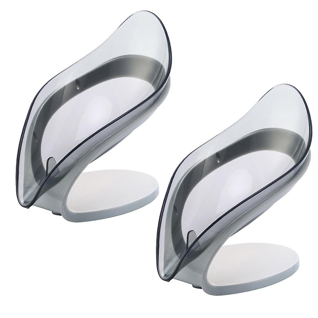 2x Self Draining Soap Tray Box Bathroom Soap Dish Kitchen Sponge Holder Gray