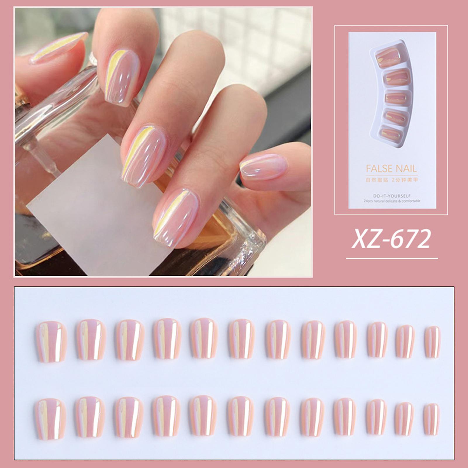 Mirror Aurora Mid-length False Manicure Sweet & Charming Reusable False Nails