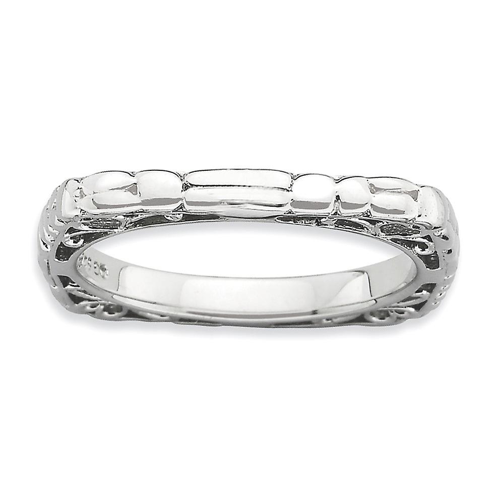 2.25mm 925 Sterling Silver Patterned Stackable Polished Rhodium Plate Square Ring-Stackable-Ring for Women - Ring Size: