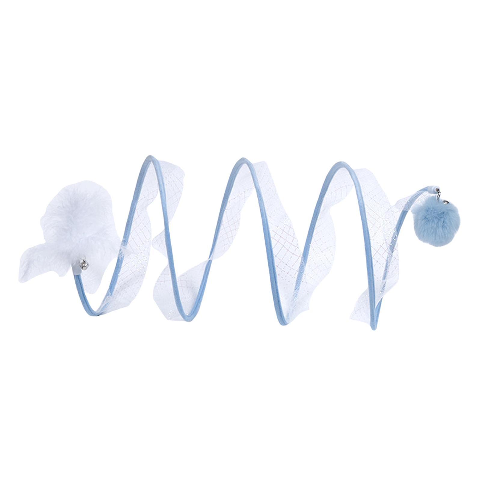 Folded Cat Tunnel Runway Self Play Cat Toys Spring Toy for Kitty Blue