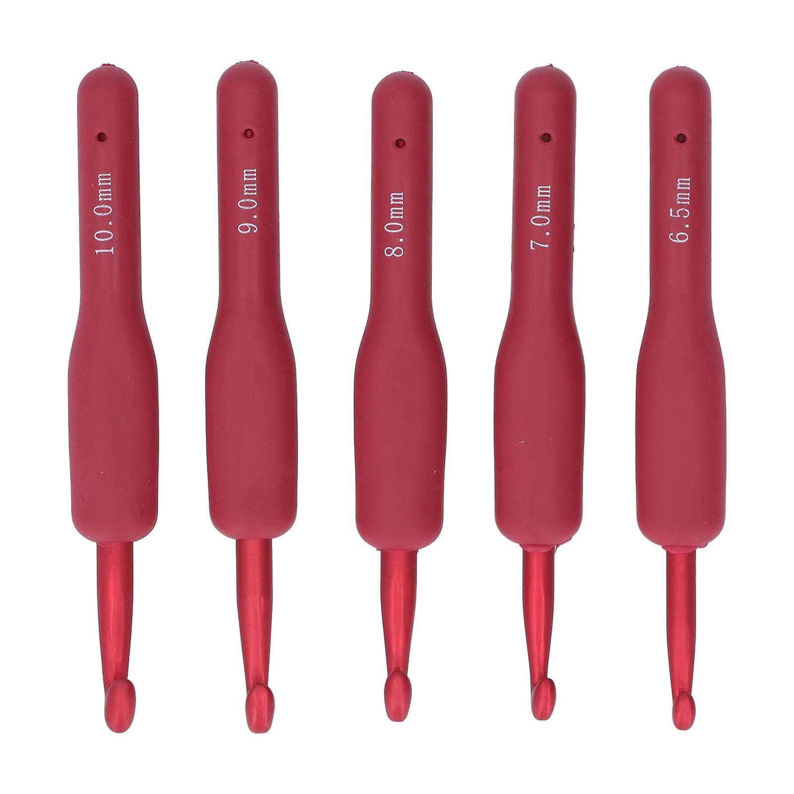 5pcs Crochet Hook Red Ergonomic Handle Aluminum Crochet Needles Set for Beginners Professionals 6.5‑10mm