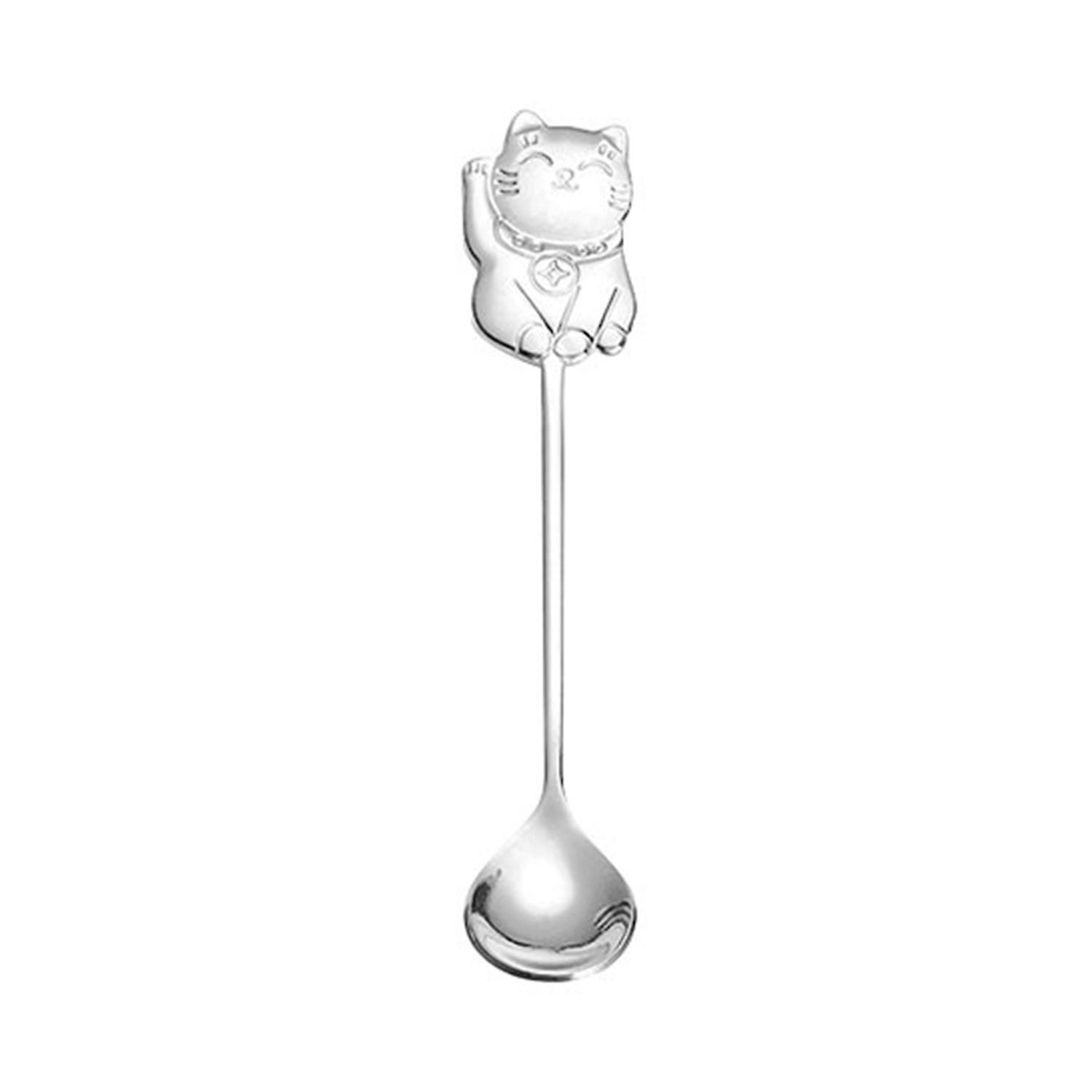 ZHOUBA Mirror Polished Spoon Ergonomic Stainless Steel Lucky Cat Tea Scoop Party Decor