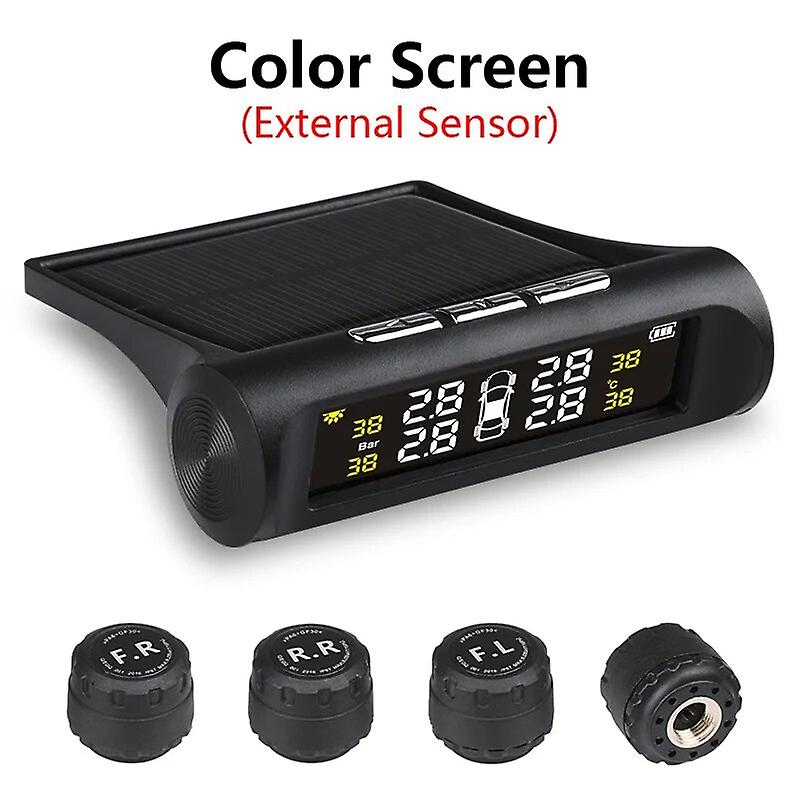 Develuck Tpms Car Tire Pressure Monitor System Controllo automatico dell'orologio Energia solare regolabile Lcd Screen Display Wireless 4 Pneumatico