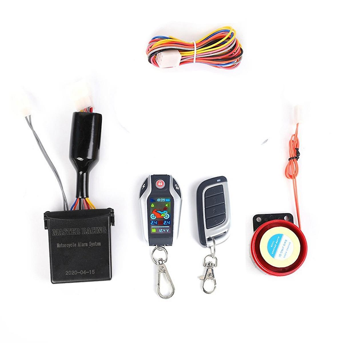 LCD Motorcycle Alarm Auto Lock/Unlock Security System Two Anti-Theft Alarms Keyless Engine Start, W
