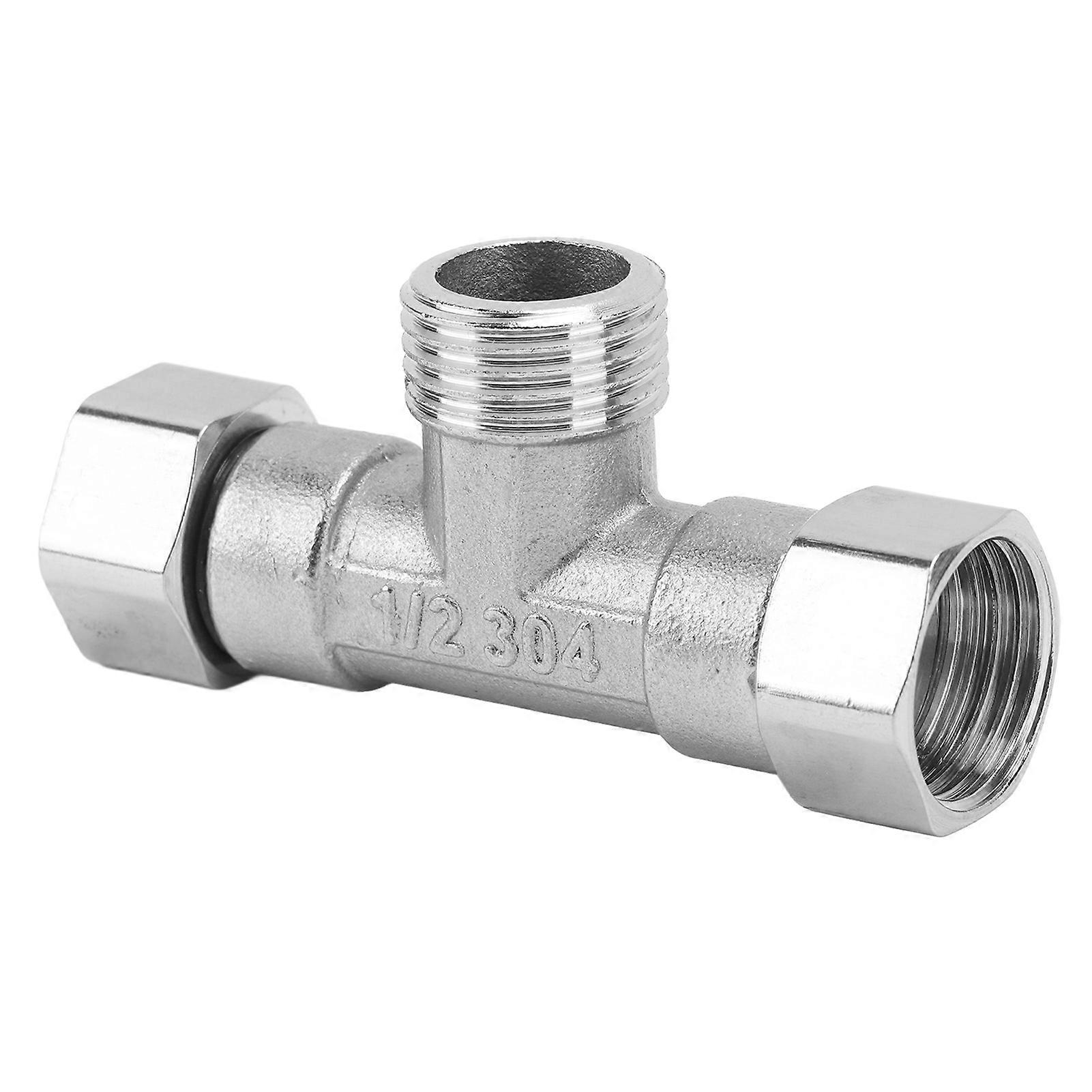 304 Stainless Steel 3 Way Tee Pipe Fitting, G1/2 Hose Adapter for Water Air, Center Male Thread
