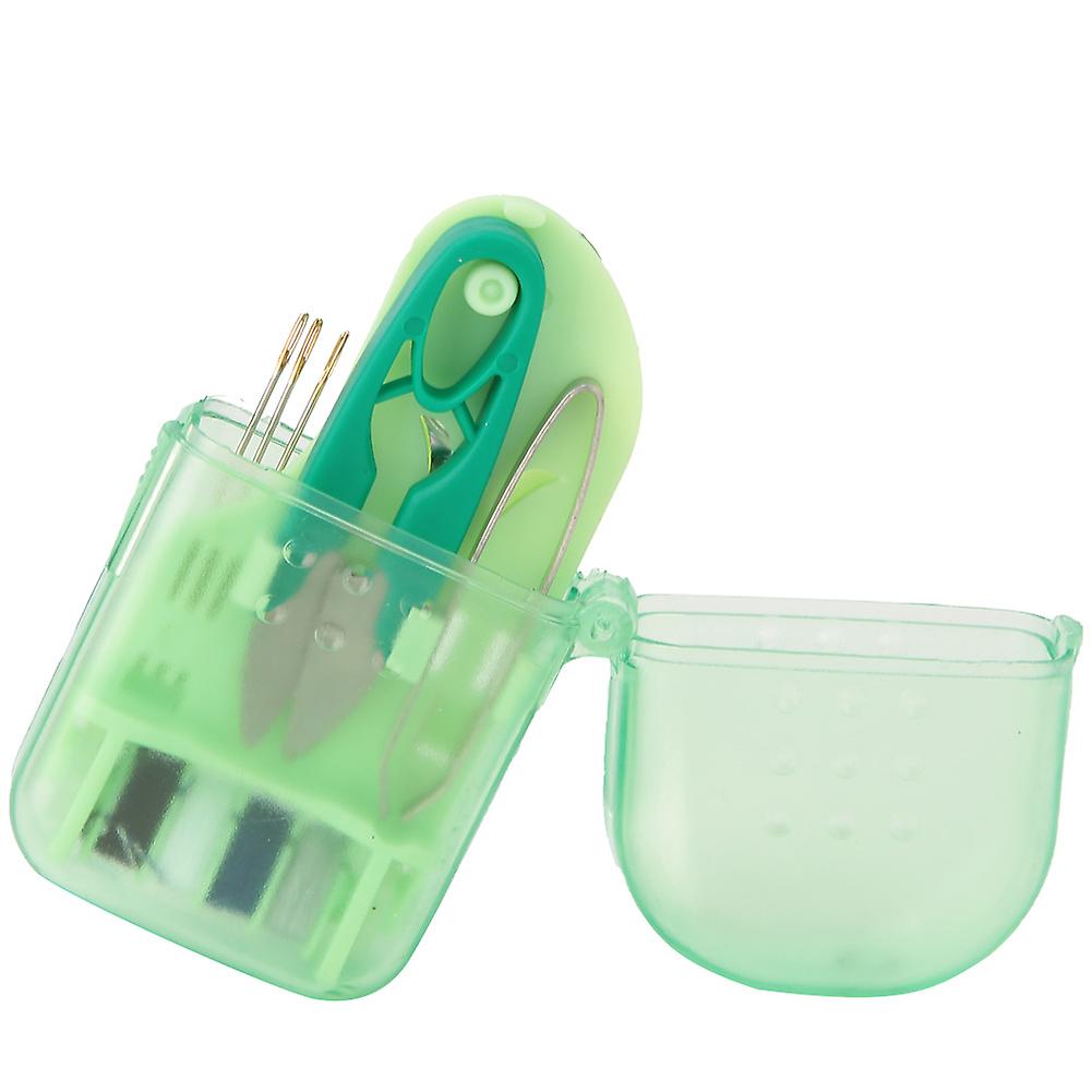 Portable Mini Macaron Sewing Box with Needles, Scissors 8x4.2x2cm Green