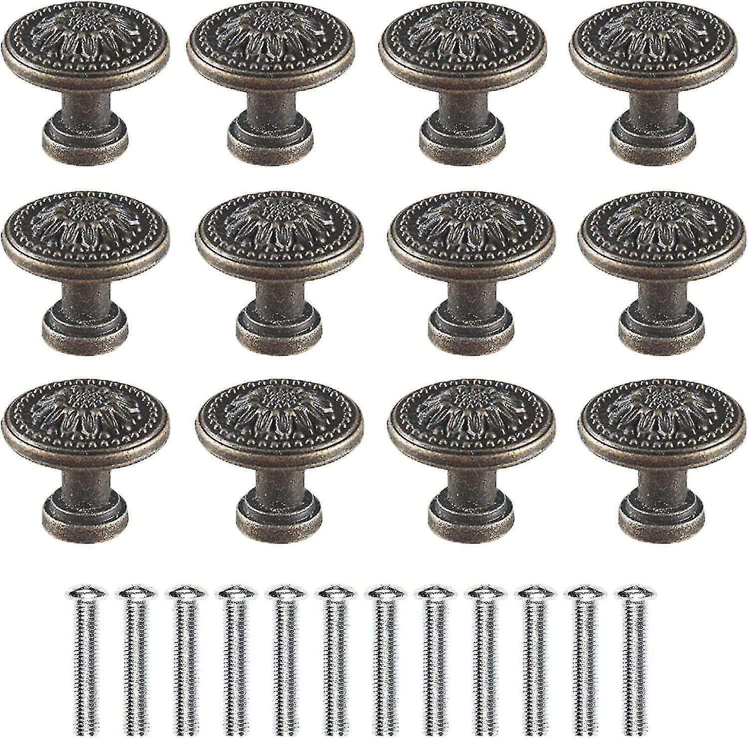 12-Piece Round Retro Drawer Knobs - Rustproof Vintage Cabinet Knobs for All Cabinets