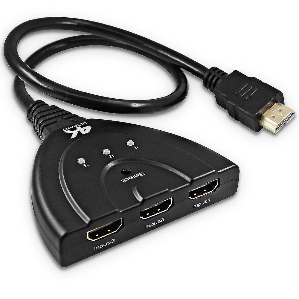 3 Port HDMI Switch Cable, Support 1080P 3D 4K UHD, 3 HDMI Input and 1 Output, Free Device Switches