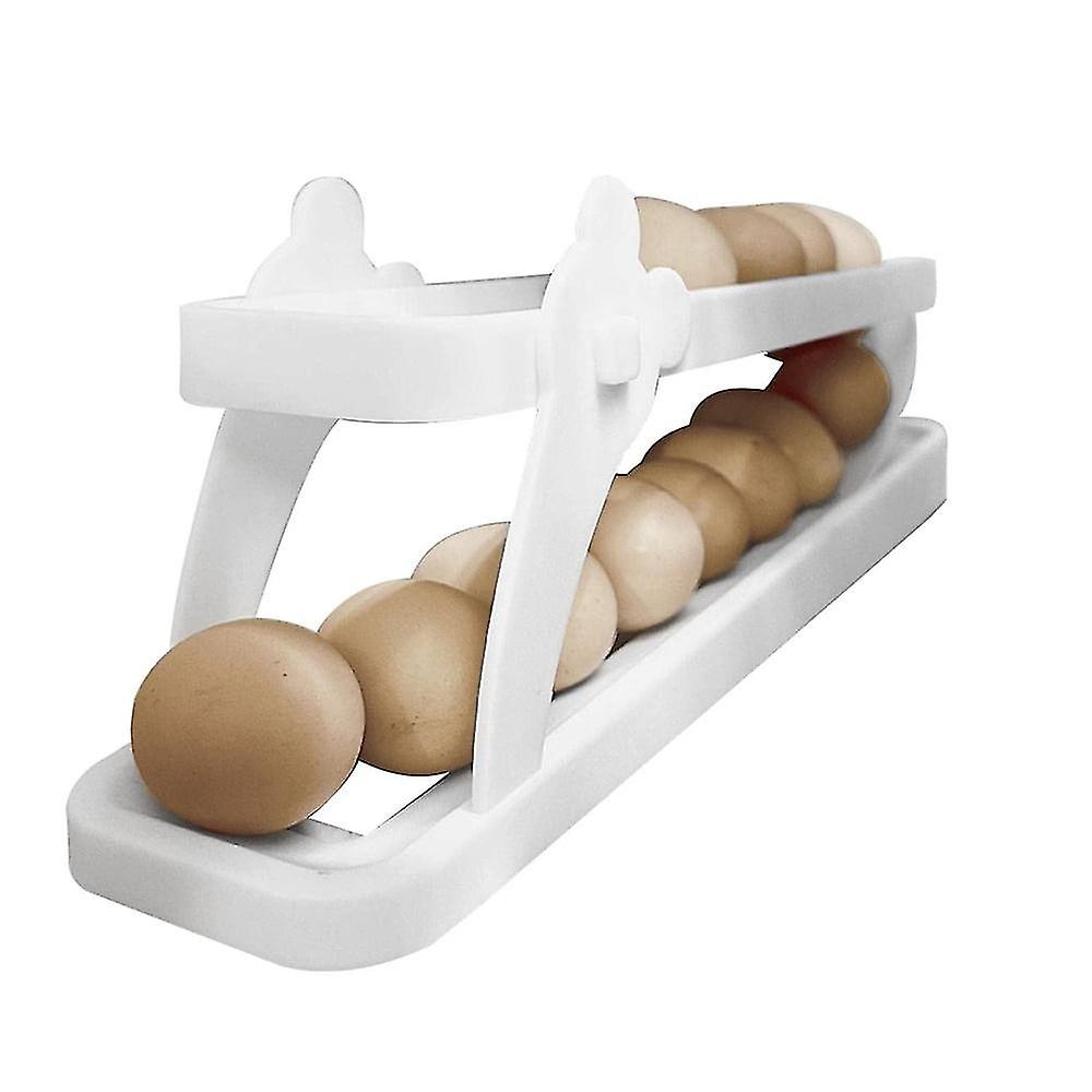 2 Tier Egg Holder Auto Scrolling Stackable Egg Storage Box with Lid Household Space Saving Egg Tray