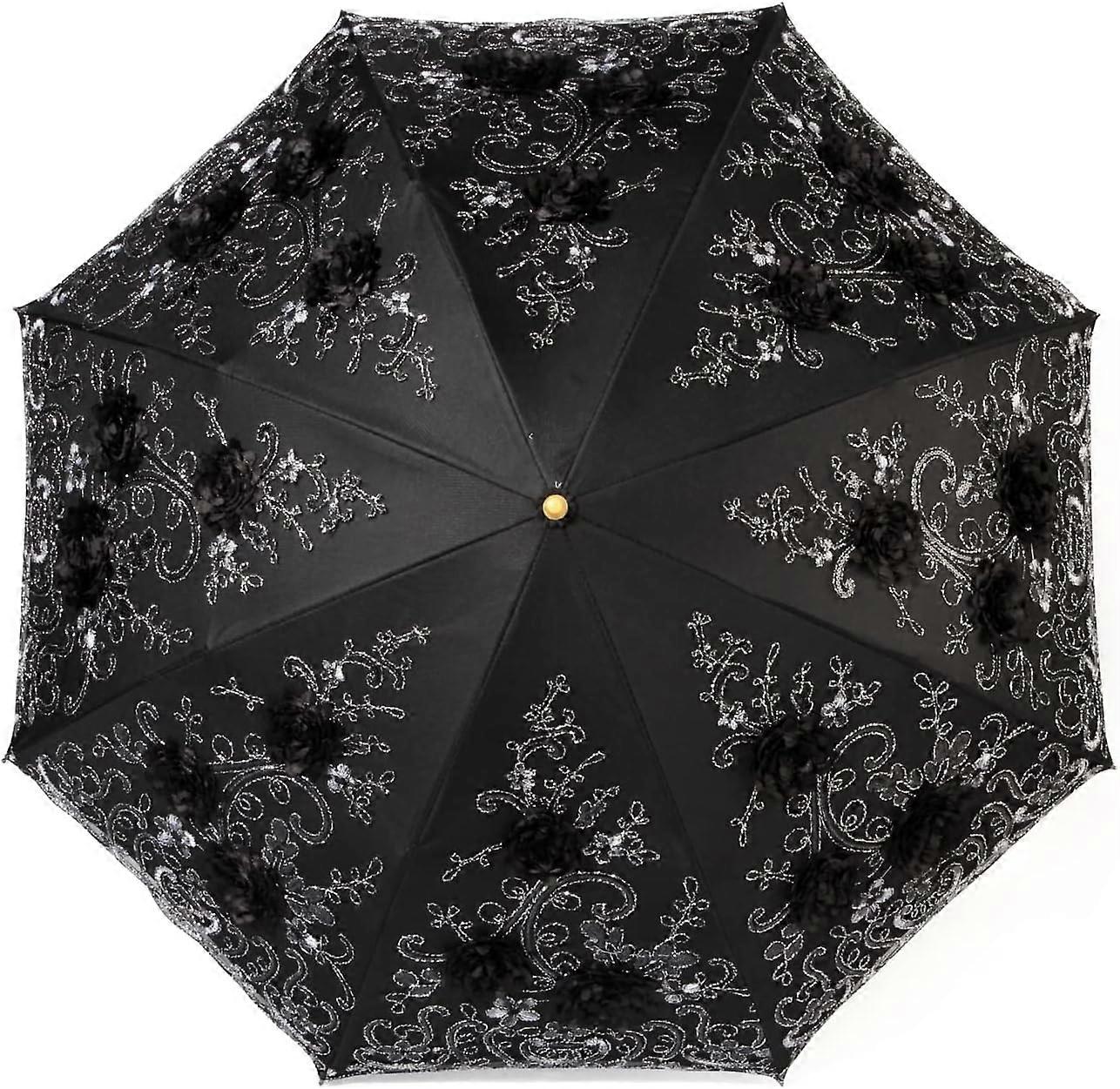 Parasol anti-UV à double pont en dentelle brodée Parasol pliant soleil/pluie/neige