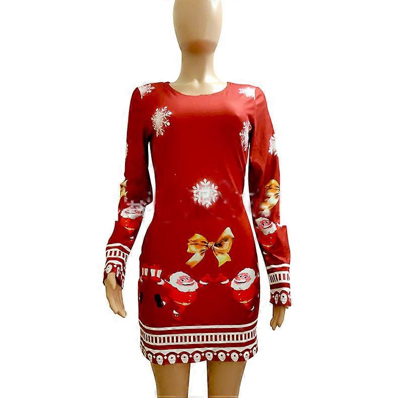 Doamnelor Crăciun Print Rochie cu maneca lunga fusta scurta