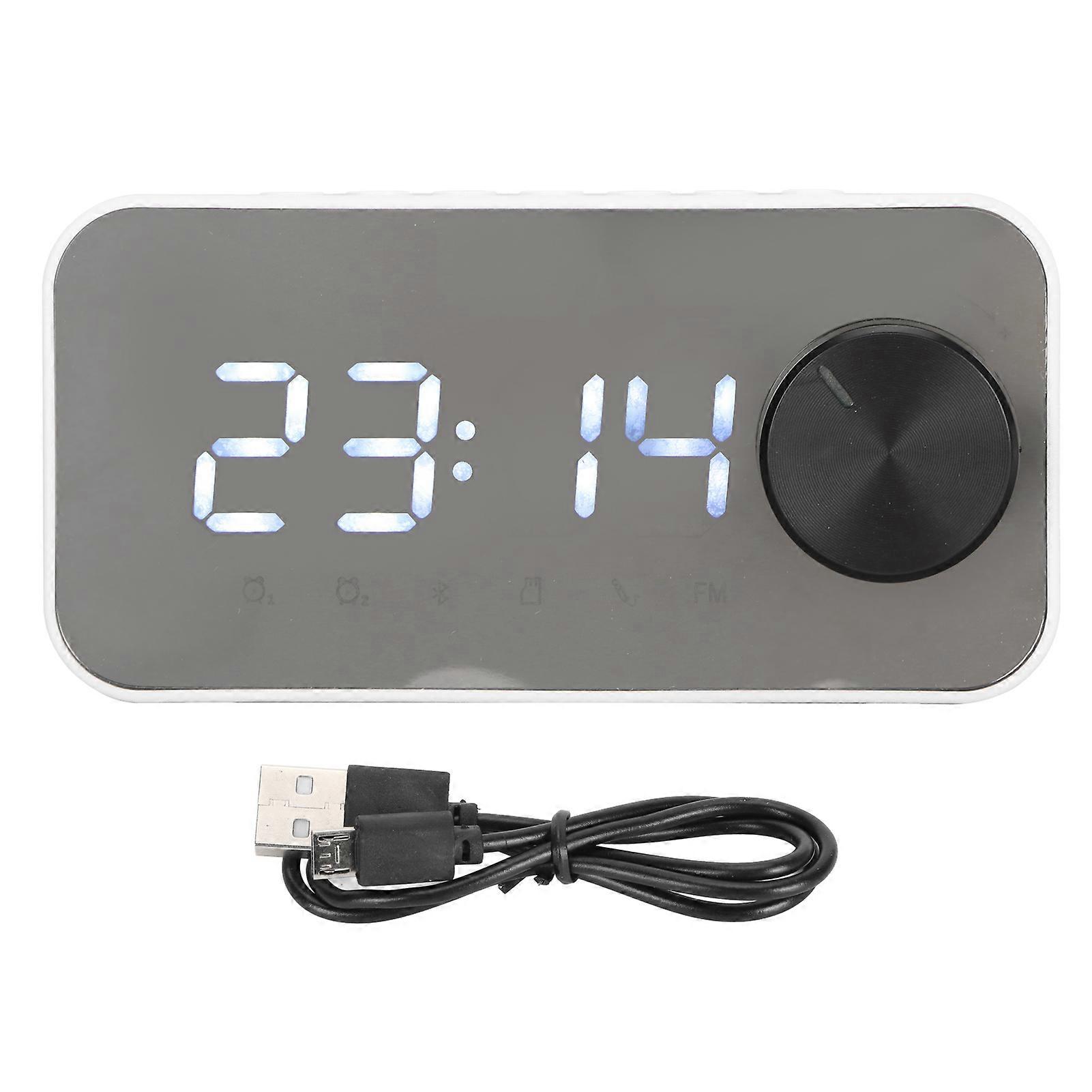 Wireless Bluetooth Speaker Multifunction Noise Cancelling Temperature Display Voice Broadcast Fm Radio Mirror Alarm Clock Black