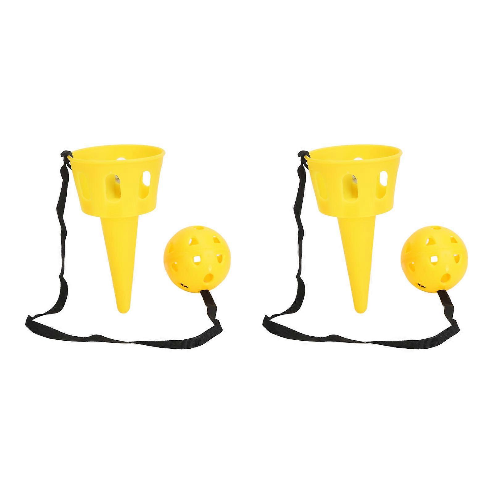 2 Set Catch A Ball Set Plastic Matte Surface Stable Grip Throw And Catch Ball For Reflexivity Exercise Children Gift Yellow