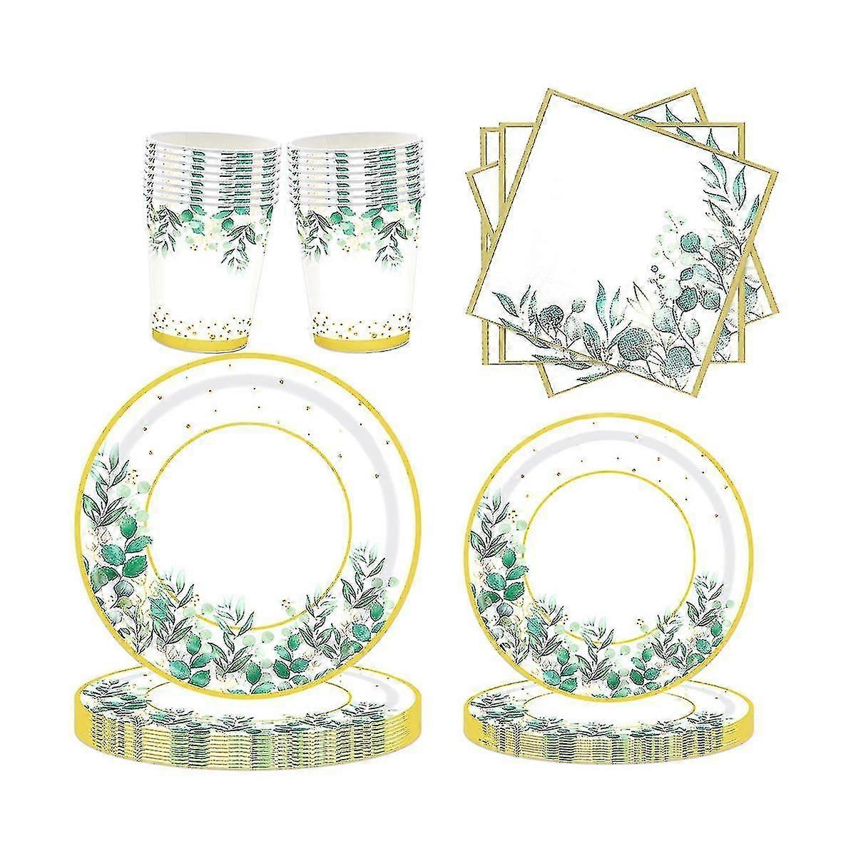 Green Paper Plates Set For 24 People,sage Green Paper Plates And Napkins Cups Set For Birthday Part