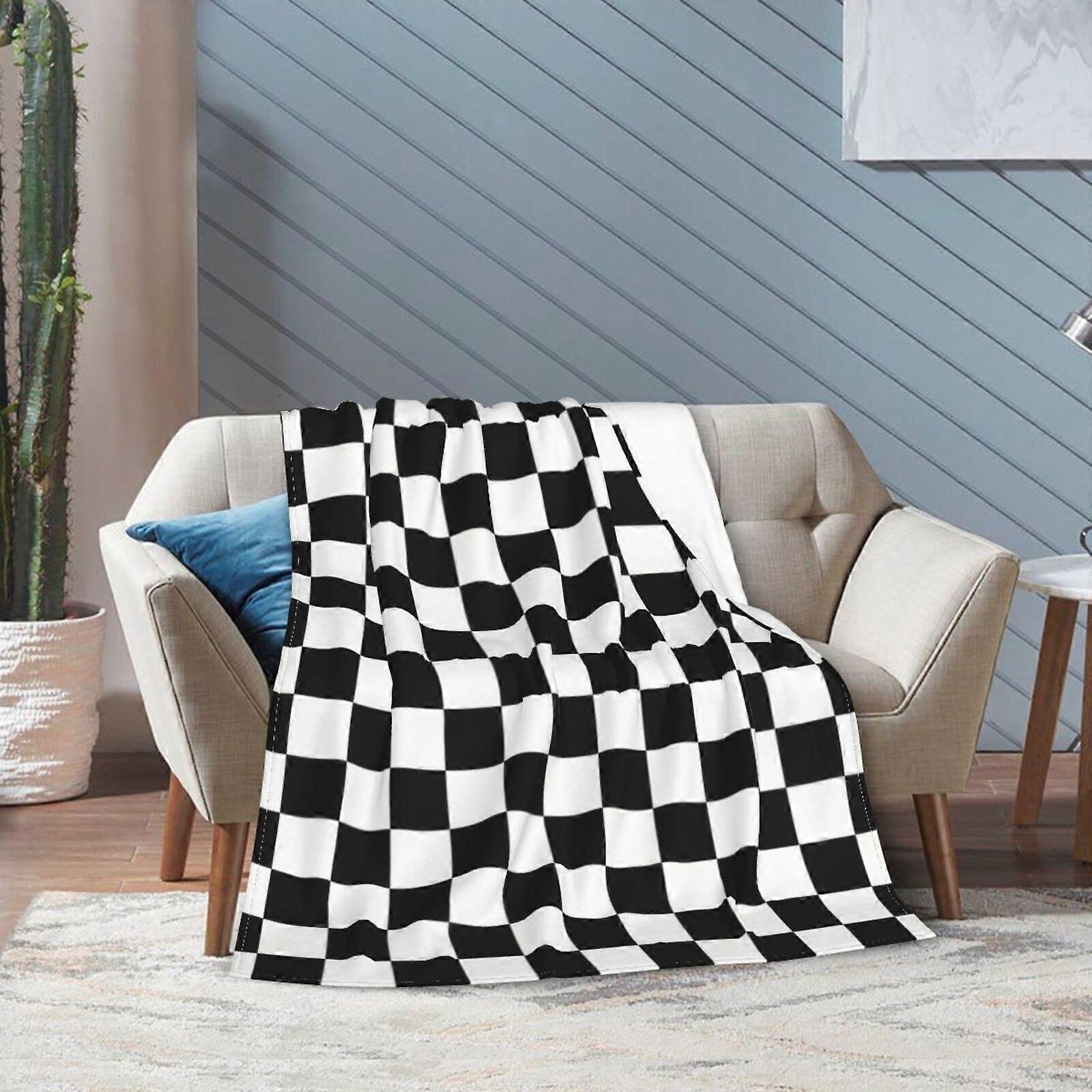 Plaid Black White Throw Blanket for Couch Bed Travel Sofa All Seasons Flannel Blankets Soft Durable Lightweight 40 x 30 inches