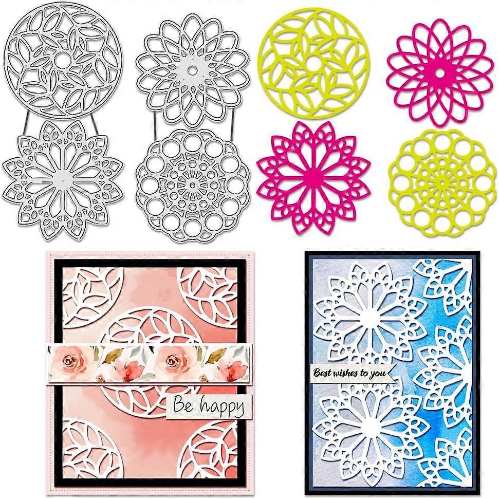 2pcs Circular Background Metal Die Cuts Spherical Border Flower Leaf Cutting Dies Cut Stencils Embossing Tool for Card Making Scrapbooking DIY Album P