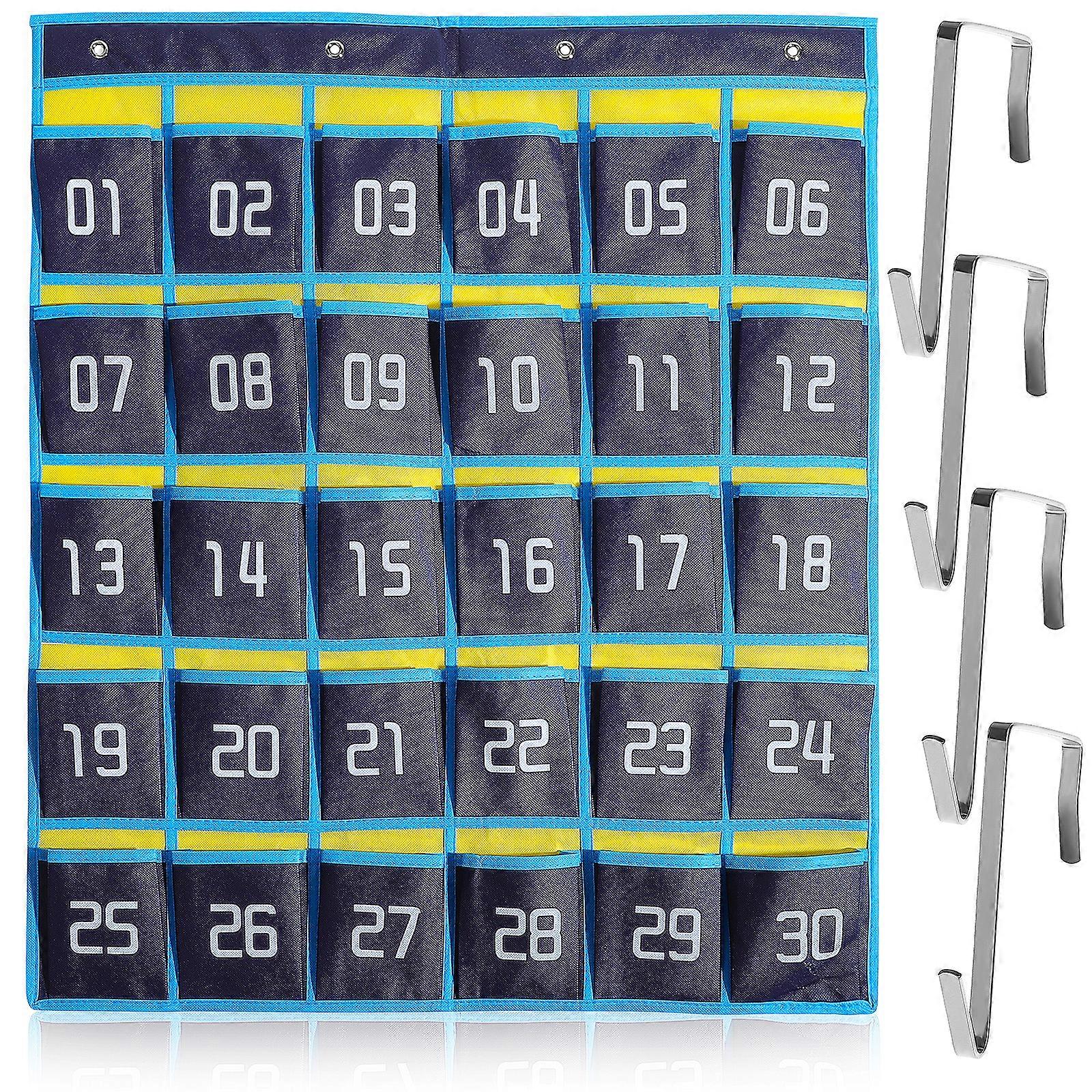 Numbered Classroom Organizer Phone Pocket Chart Pouch 30 Pockets Phones Holder Wall Hanging Storage Bag with Hooks