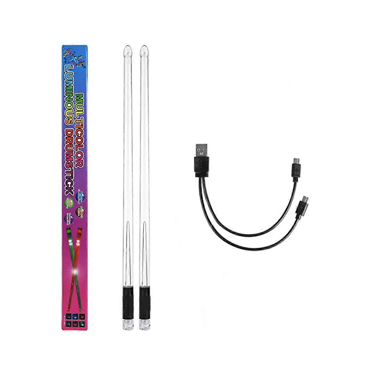 LED Light Emitting Drumsticks 15 Colour Gradient USB Rechargeable+Switch Electronic Drumsticks for