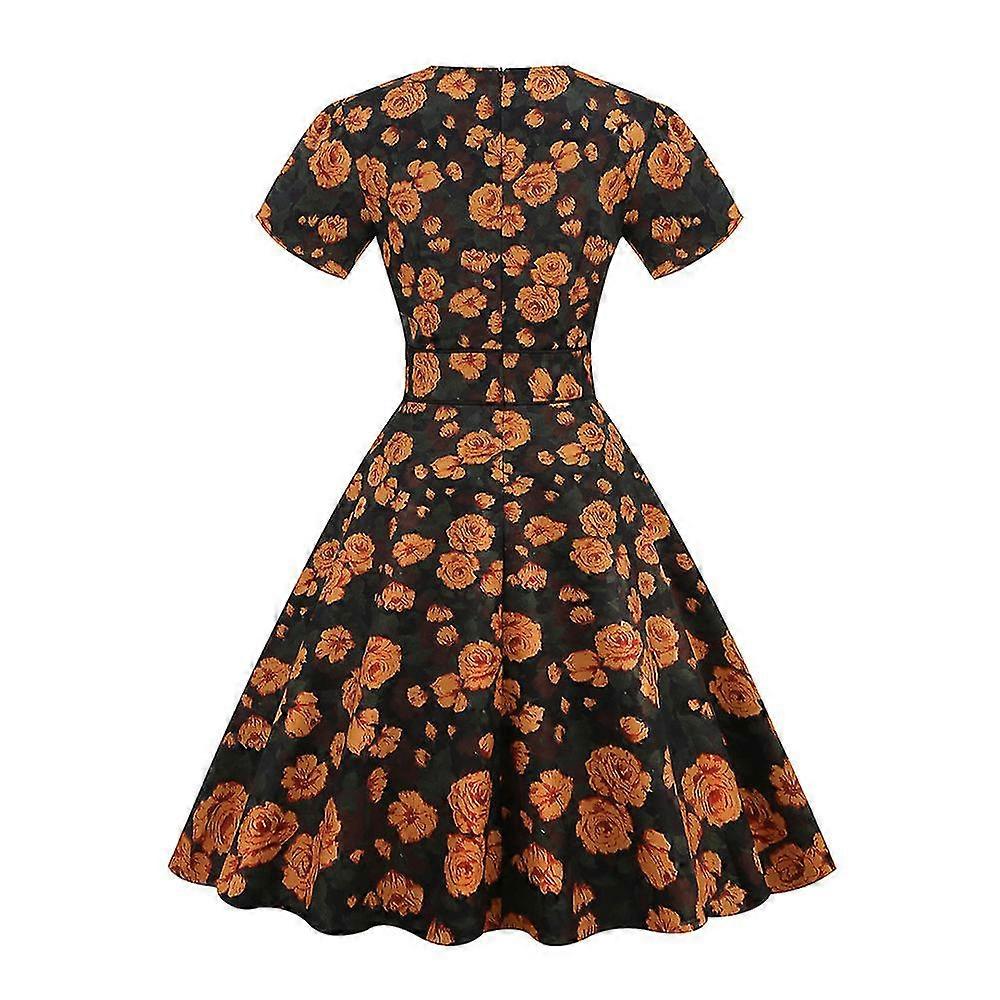 Kadın Sargı V Yaka Retro 50'ler 60'lar Elbise Kısa Kollu Yaz Polka Nokta Salıncak Elbiseler