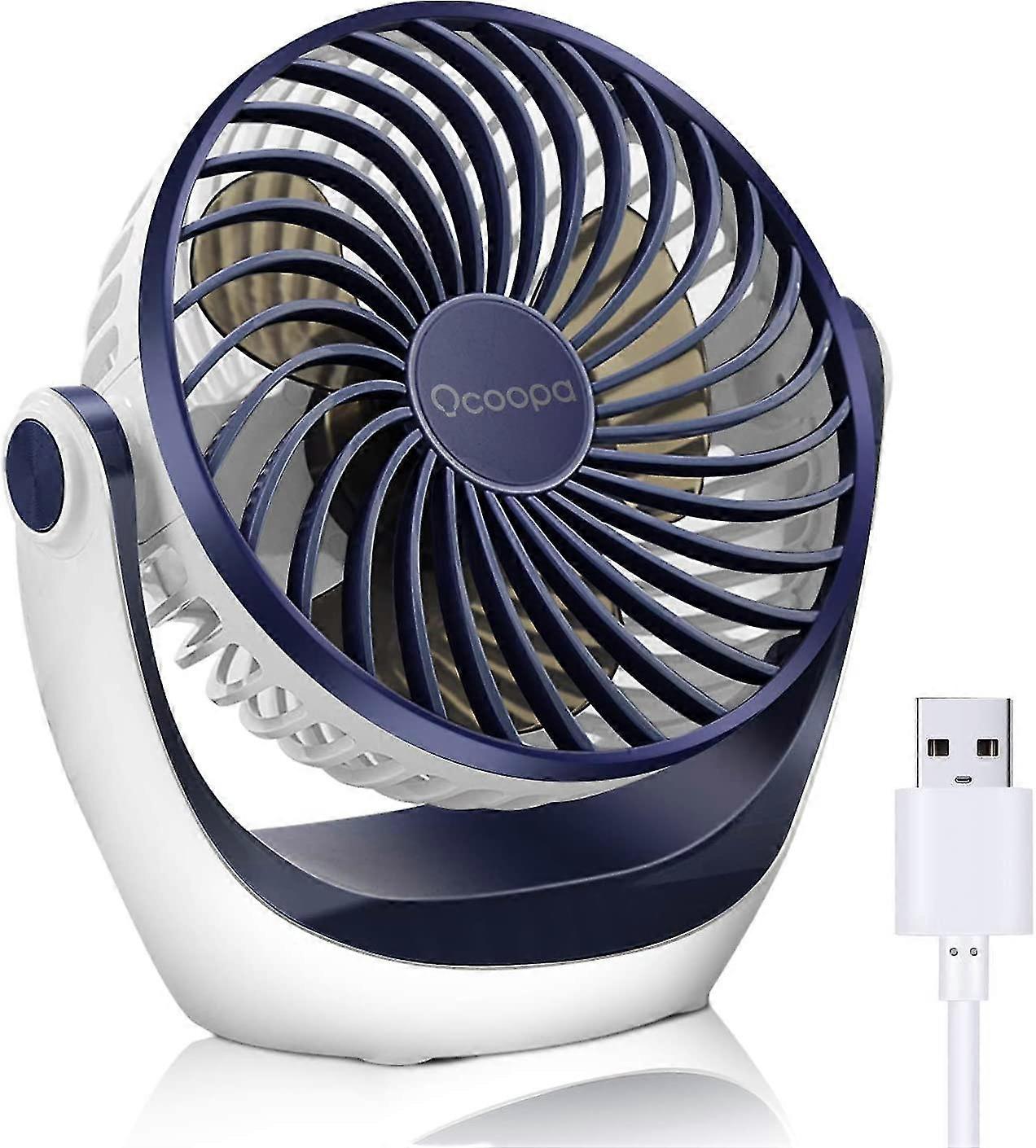 Table Fan With Usb Desk Fan With Powerful Airflow And Quiet Operation, 360 Adjustable Portable Cooling Fan Speed,sapphire