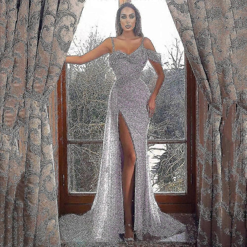 فستان نسائي جديد مع حمالة ، فستان طويل مع ترتر منفصل ، فستان سهرة غير منتظم